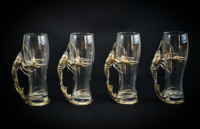 Набор пивных бокалов «Рак» 4 шт.  в подарочном футляре с художественным оформлением - фото №3