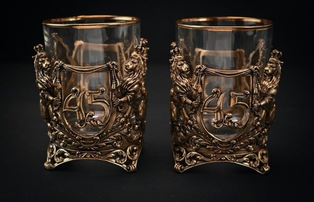 Стакан для виски   Юбилейный 45  лет  2 шт. 310 мл в подарочном кейсе  с художественным оформлением - фото №4