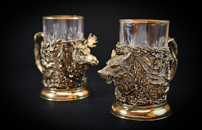 Набор подстаканников "Русский Лес" 2 шт в подарочном футляре с художественным оформлением  250 мл - фото №3