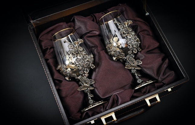 Бокал для вина "Цветочная фантазия"  2 шт.  в подарочном футляре с художественным оформлением  430 мл - фото №1