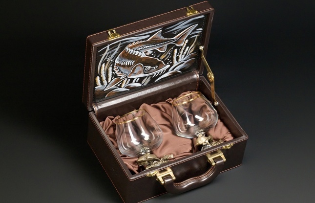 Набор бокалов  «Рыбалка»  эконом 2 шт. в подарочном кейсе с художественным оформлением  430 мл