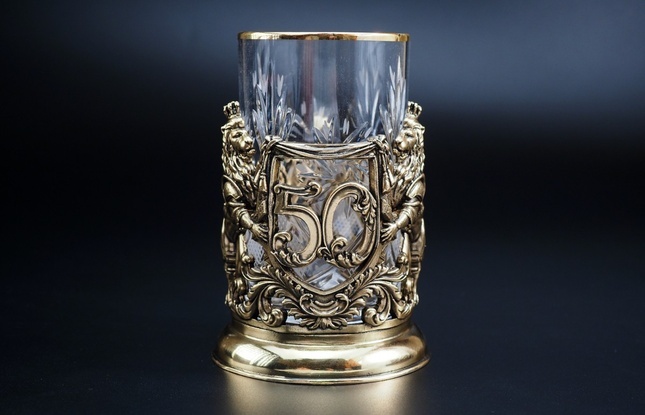 Набор подстаканников "Юбилейный"  (35,40,45,50,55,60,65,70 Лет) 2шт в подарочном футляре 250 мл - фото №3
