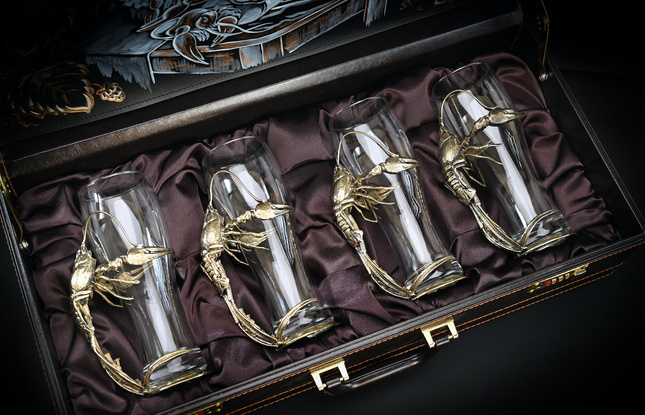 Набор пивных бокалов «Рак» 4 шт.  в подарочном футляре с художественным оформлением - фото №2