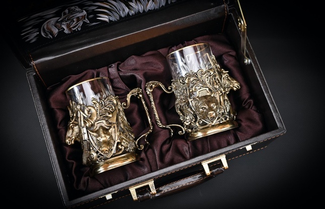 Набор подстаканников "Трофейный" 2 шт в подарочном футляре с художественным оформлением  250 мл - фото №2