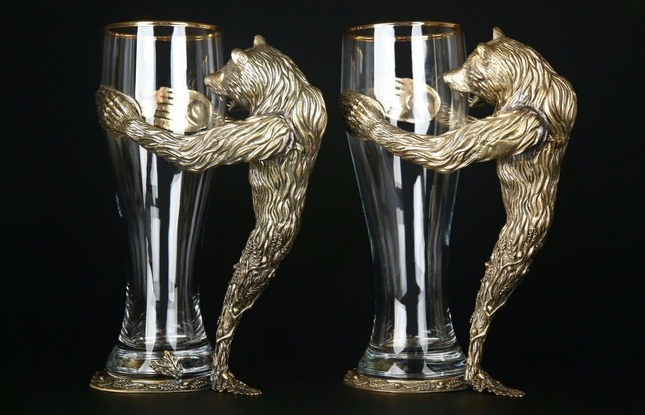 Набор пивных бокалов  «Медведь VIP»  2шт.  в подарочном футляре 700 мл - фото №1