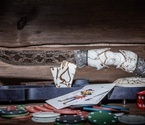Нож «Джокер Эксклюзив» (мозаичный дамаск никелированный, ручная резьба рог лося, литье мельхиор) - фото №4
