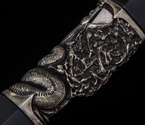 Авторский нож «Питон» (нержавеющий дамаск, черное дерево, благородный металл, клык моржа) - фото №7