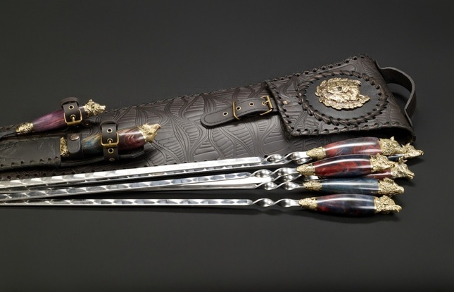 Набор шампуров в чехле "Кочевник Премиум 10 Звери большие" красно-синий - фото №1