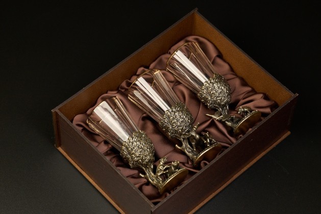 Набор рюмок-лафитникоф «Русский Лес» 3 шт в подарочной коробке