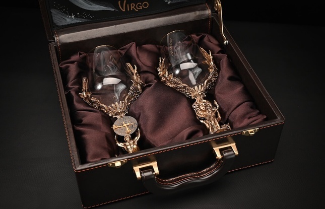 Бокал для вина "Гороскоп Дева"  2 шт.  в подарочном футляре с художественным оформлением  430 мл - фото №1