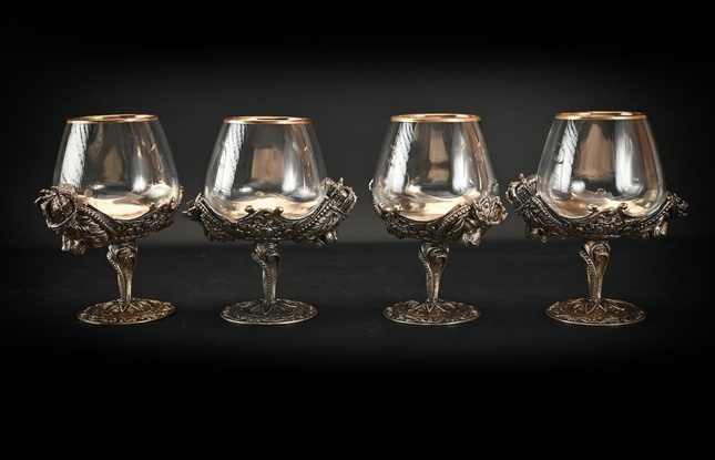 Бокал для коньяка "Царский" 4 шт . в подарочном футляре с художественным оформлением  430 мл - фото №6