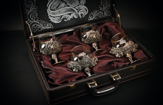 Бокал для коньяка "Царский" 4 шт . в подарочном футляре с художественным оформлением  430 мл - фото №4