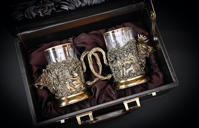 Набор подстаканников "Русский Лес" 2 шт в подарочном футляре с художественным оформлением  250 мл - фото №2