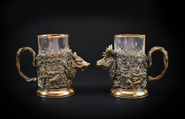 Набор подстаканников "Русский Лес" 2 шт в подарочном футляре с художественным оформлением  250 мл - фото №5