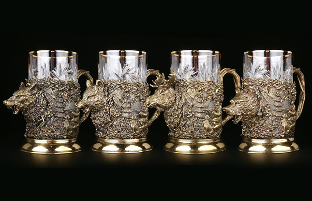 Набор подстаканников "Русский Лес" 4 шт в подарочном кейсе с художественным оформлением  250 мл - фото №1