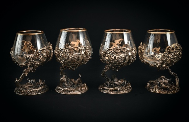 Бокал для коньяка "Охота Элит"  4 шт.  в подарочном футляре с художественным оформлением  430 мл - фото №3