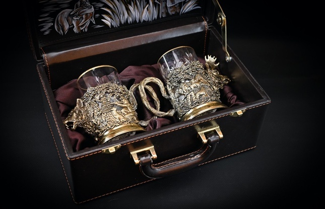 Набор подстаканников "Русский Лес" 2 шт в подарочном футляре с художественным оформлением  250 мл - фото №1