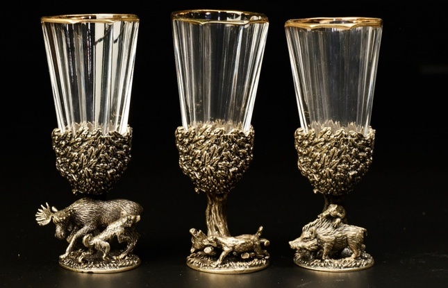 Набор лафитников «Русский Лес " 3 шт в подарочном футляре с художественным оформлением  50 мл - фото №2