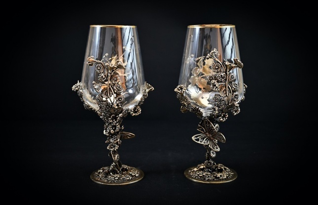 Бокал для вина "Цветочная фантазия"  2 шт.  в подарочном футляре с художественным оформлением  430 мл - фото №3