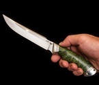 Нож «Рыбацкий большой» (N-690, стабилизированная карельская береза , литье мельхиор) - фото №3