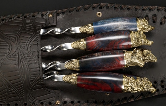 Набор шампуров в чехле "Кочевник Премиум 10 Звери большие" красно-синий - фото №3