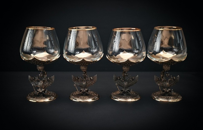 Бокал для коньяка "Гербовый" 4 шт . в подарочном футляре с художественным оформлением  430 мл - фото №6