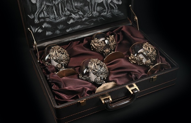 Бокал для коньяка "Охота Элит"  4 шт.  в подарочном футляре с художественным оформлением  430 мл - фото №1