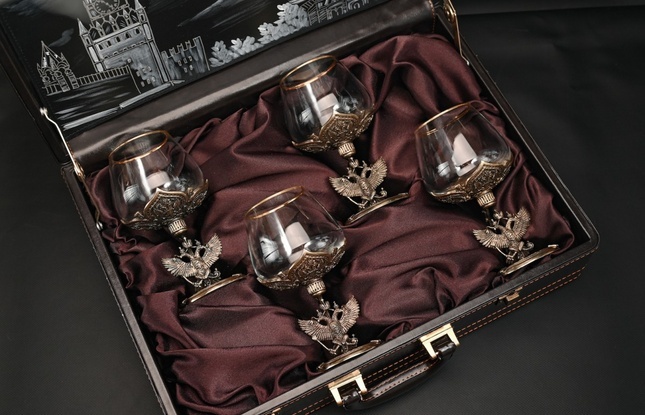 Бокал для коньяка "Гербовый" 4 шт . в подарочном футляре с художественным оформлением  430 мл - фото №2