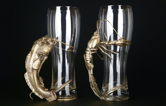 Набор бокалов для пива «Рак и Рыба»  2 шт в подарочном футляре с художественным оформлением - фото №1