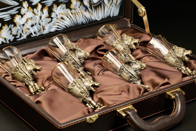 Набор рюмок-лафитников «Охотничьи трофеи» 6 шт  в подарочном футляре