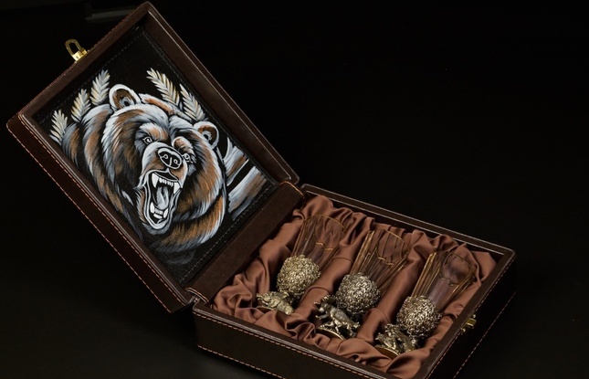 Набор лафитников «Русский Лес " 3 шт в подарочном футляре с художественным оформлением  50 мл