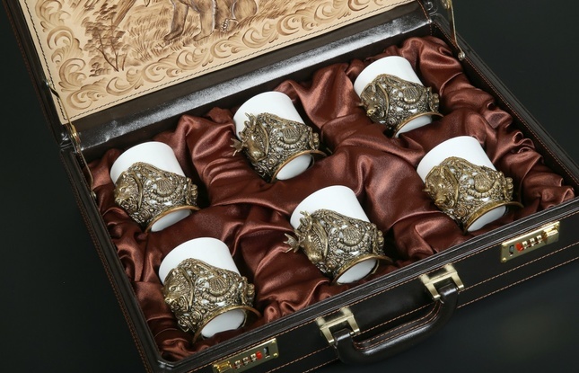 Набор чашек  для кофе "Трофейный" 6 шт. в подарочном футляре с художественным оформлением 200 мл - фото №3