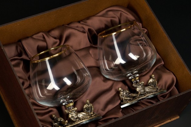 Бокал  для коньяка "Охотники на привале" эконом 430 мл 2 шт в подарочной коробке