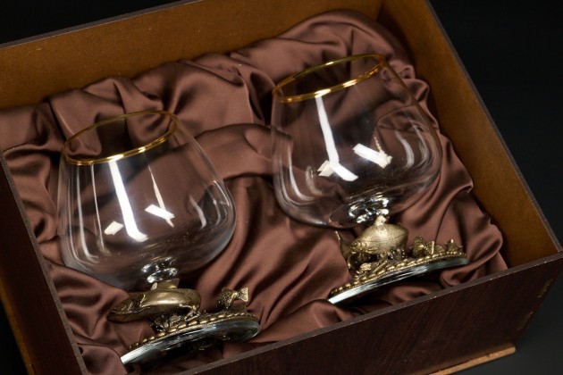 Бокал для коньяка "Рыбалка" эконом 430 мл 2 шт  в подарочной коробке 