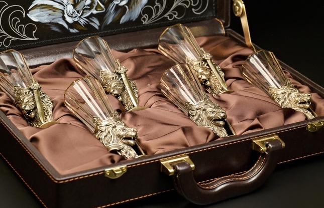 Набор рюмок-лафитников «Лев» 6 шт  в подарочном футляре с художественным оформлением  50 мл - фото №1