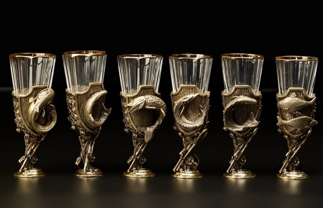 Набор лафитников «Рыбалка Трофеи"  (6 шт.) в подарочном футляре с художественным оформлением 50 мл - фото №3