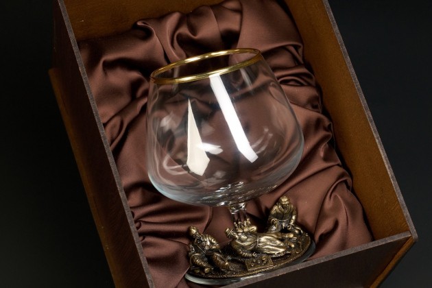 Бокал  для коньяка "Охотники на привале" эконом 430 мл 1 шт  в подарочной коробке 