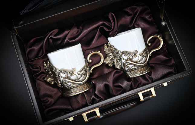 Чашка для кофе "Лев Vip" 2шт. в подарочном футляре с художественным оформлением черн. 200 мл - фото №2