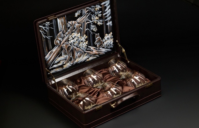 Бокал для коньяка "Утро в сосновом бору "эконом   6 шт. в подарочном футляре с художественным оформлением  430 мл