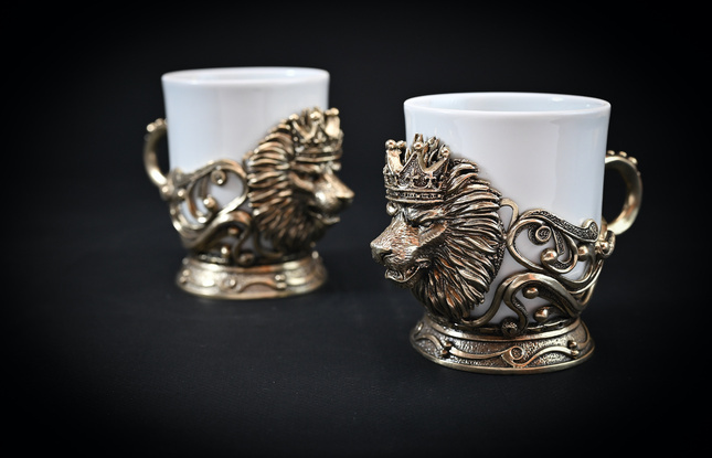 Чашка для кофе "Лев Vip" 2шт. в подарочном футляре с художественным оформлением черн. 200 мл - фото №4