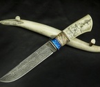 Авторский нож «Сафари» (мозаичный дамаск с никелем, кость моржа, стабилизированный бивень мамонта) скримшоу - фото №3