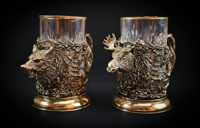 Набор подстаканников "Русский Лес" 2 шт в подарочном футляре с художественным оформлением  250 мл - фото №4