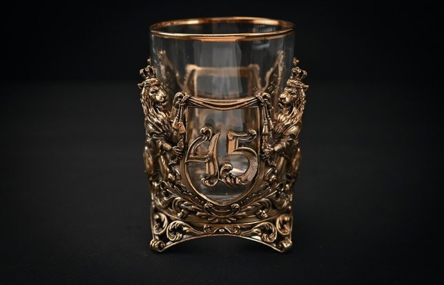 Стакан для виски   Юбилейный 45  лет  2 шт. 310 мл в подарочном кейсе  с художественным оформлением - фото №3