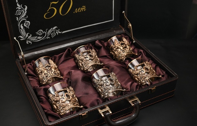 Набор стаканов для виски Юбилейный 50  лет  6 шт. 310 мл в подарочном кейсе  с художественным оформлением - фото №1