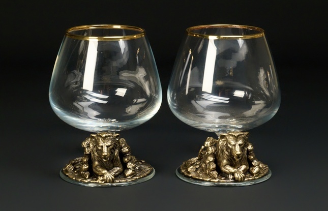 Бокал для коньяка  "Лев VIP"эконом   4 шт. в подарочном футляре с художественным оформлением  430 мл - фото №5