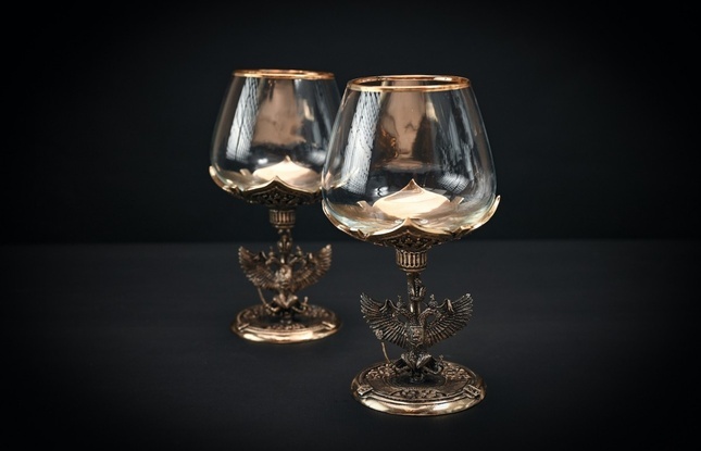 Бокал для коньяка "Гербовый" 4 шт . в подарочном футляре с художественным оформлением  430 мл - фото №4