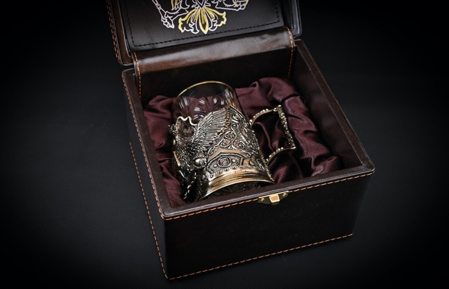 Подстаканник «Герб России VIP» 1 шт.  в подарочном футляре схудожественным оформлением - фото №1