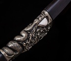 Авторский нож «Питон» (нержавеющий дамаск, черное дерево, благородный металл, клык моржа) - фото №6