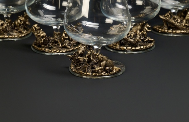 Бокал для коньяка "Утро в сосновом бору "эконом   6 шт. в подарочном футляре с художественным оформлением  430 мл - фото №6