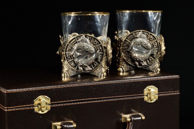 Стакан для виски Зодиак  "Рыбы" 2 шт.  в подарочном кейсе с художественным оформлением 310 мл